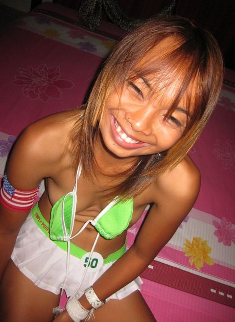 Asian amateur girl with small tits and hairy pussy gets her twat licked out