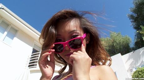 The guys take turns fucking her pussy and licking her clit.