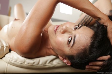 Peachy american brunette milf Dana Vespoli shows big boobies and hairy pussy